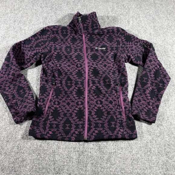 Columbia Jackets & Blazers - Columbia Womens XS Full Zip Fleece Jacket Purple Black Geometric Aztec Pattern